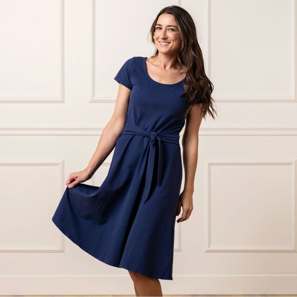 Hope & Henry Organic Cotton Tie Waist Dress Navy Blue Women’s Size 2 XS NWT - Picture 3 of 9
